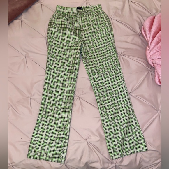 Asos Green Plaid Straight Leg Pants - Picture 3 of 6